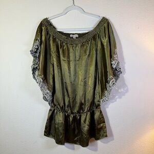 Whimsical Olive Satin Peplum Top | Fairycore | Dark Boho | Cottage Goth Blouse